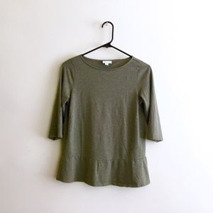 Pure Jill Heathered Green 3/4 Sleeve Peplum Top